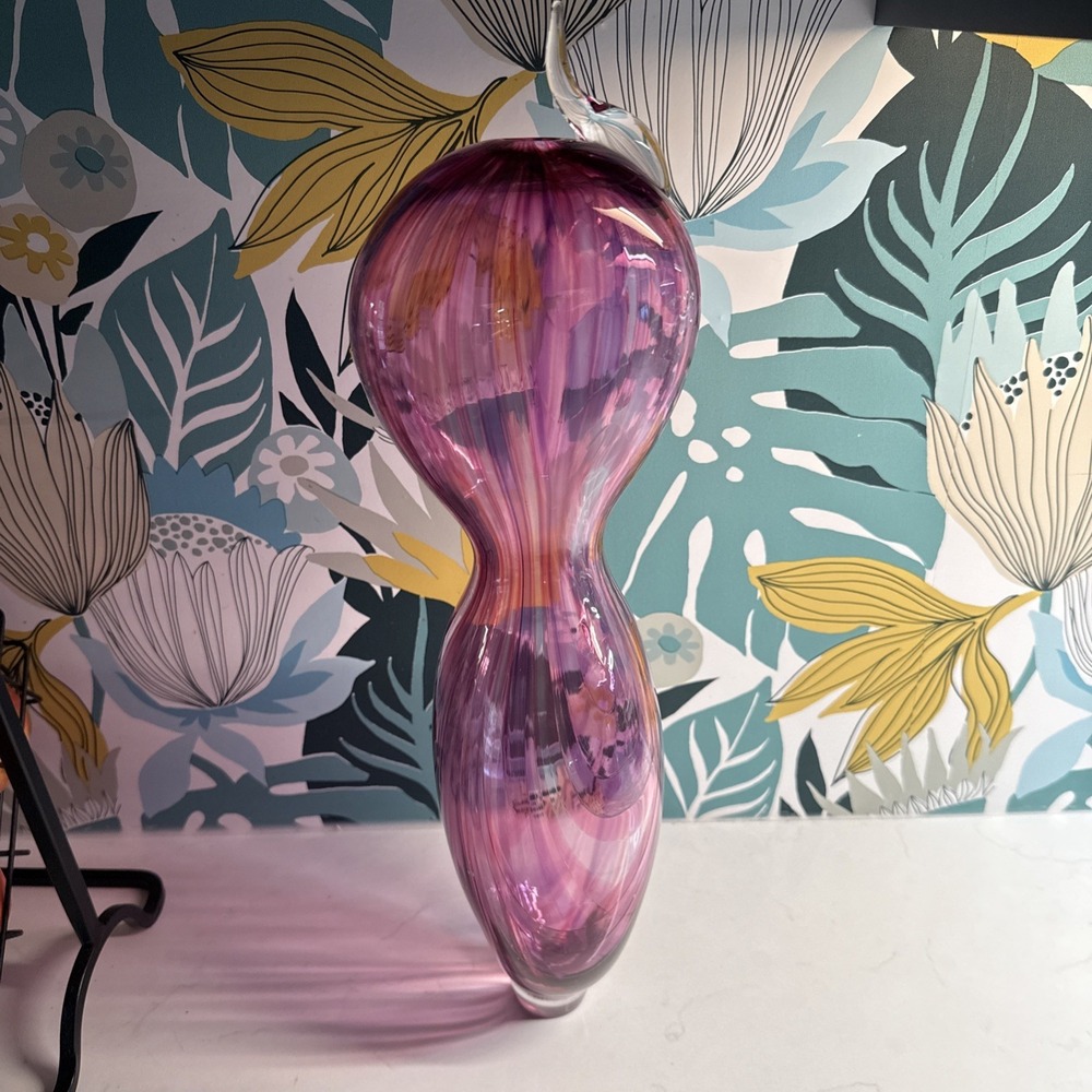 Hand Blown Pink‎ & Purple Glass Sculpture 18 Inches Art Deco Trending